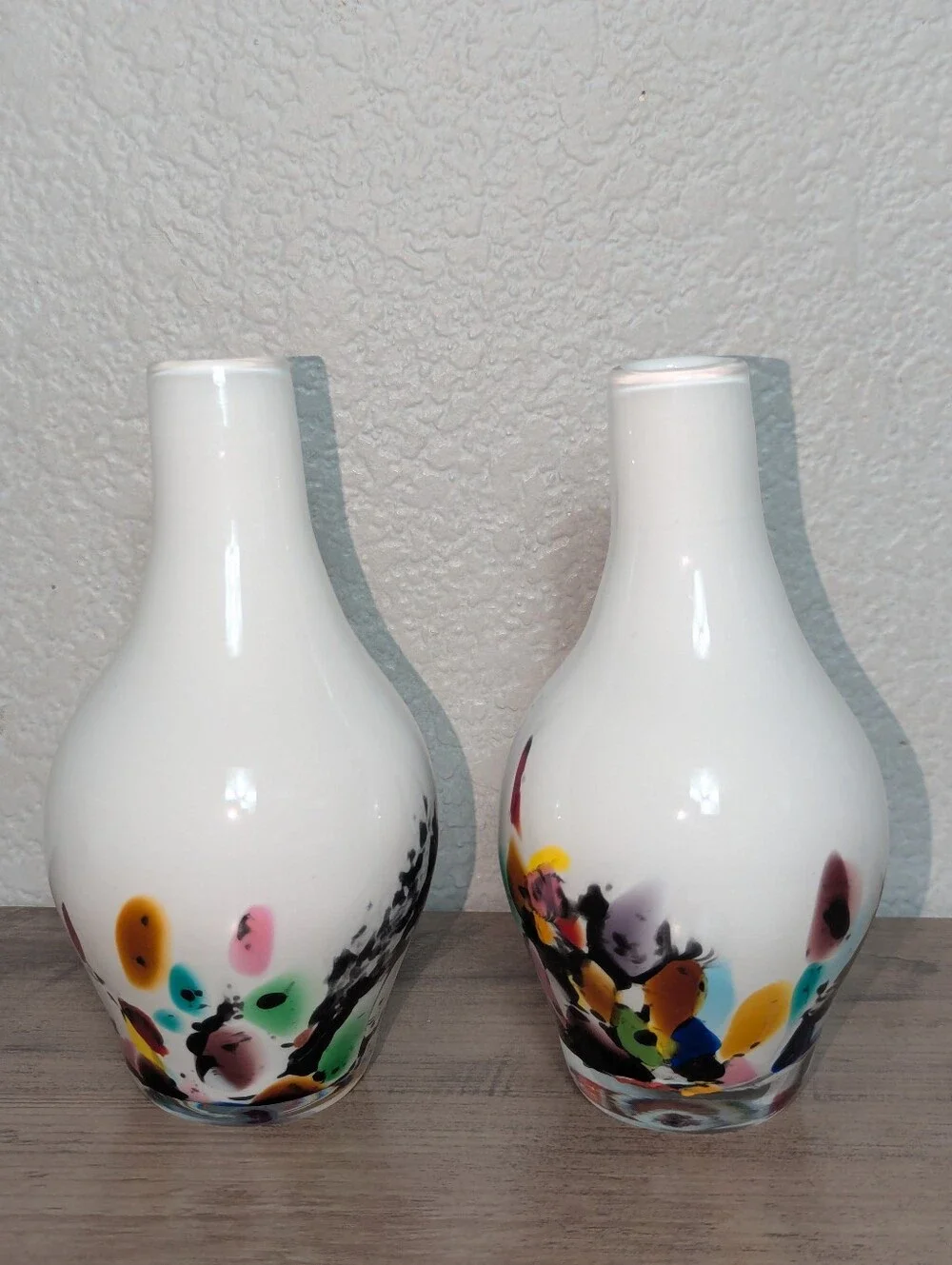 Vintage Hand Blown Confetti Art Glass Vases - Pair